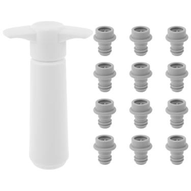 Imagem de Bomba de economia de vinho com 12 rolhas de vácuo, kit de preservador de garrafa de vinho reutilizável para manter o vinho fresco, bomba manual para vinho espumante tinto e branco (branco)