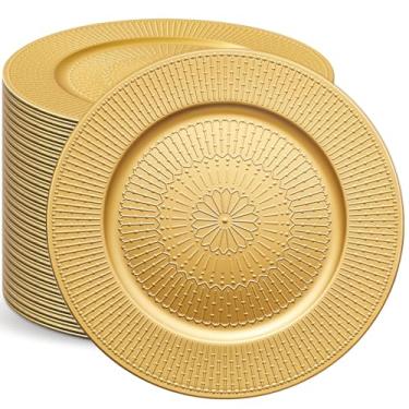 Imagem de Widecook 50 placas de carregamento a granel para carregadores de casamento, 33 cm, reutilizáveis, pratos de servir redondos, carregadores de mesa para catering, festa familiar, restaurante, artigos de