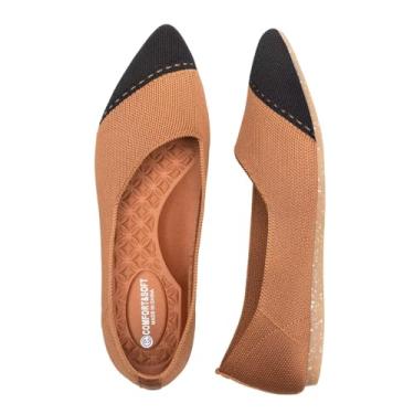 Imagem de BEJINASH Sapatilhas femininas pretas de bico fino de malha confortável sem salto para mulheres, leves, Laranja, preto, 41