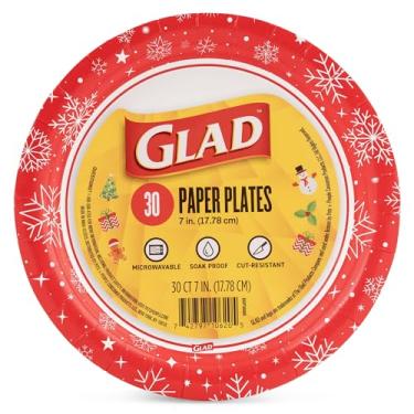Imagem de Glad Pratos de papel descartáveis para uso diário com design de feriado de floco de neve vermelho - pratos de papel resistentes, prato para uso diário - 18 cm, 30 unidades