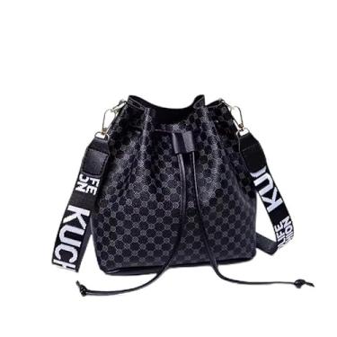 Imagem de Bolsa tiracolo de ombro moderna, estampa aleatória de temperamento, bolsa feminina com cordão, grande capacidade, preta