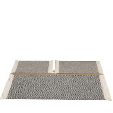 Imagem de Tapete de cozinha + passadeira de corrida 100% algodão - Conjunto Premium feito à mão Deluxe(Preto)