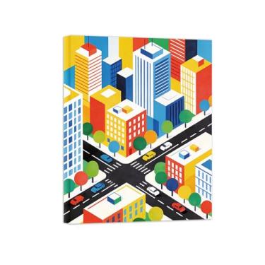 Imagem de Pôster paisagem - Prédios City Street - Impressões em Tela - Imagem Moderna Natureza para Sala de Estar Decoração 70x90cm Tela Embrulhada