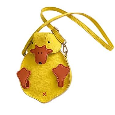 Imagem de Bolsa tiracolo pequena de couro sintético com desenho 3D, bolsa de ombro com patinho, bolsa de moedas, carteira feminina, Amarelo, Bonito