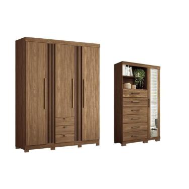 Imagem de Guarda Roupa 2 Peças (1guardaroupa+1cômoda) Qc257 Jatobá - Santos Andirá