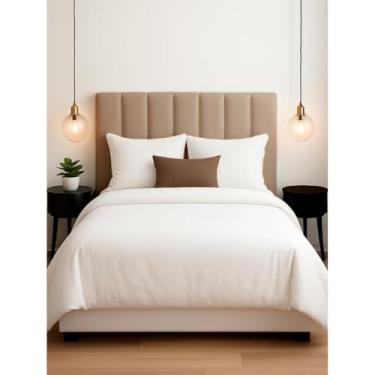 Imagem de Cabeceira Cama Box Estofada Linho Modular 20x60cm, Painel Decorativo Retangular para Quarto(MARFIM,KING 10)