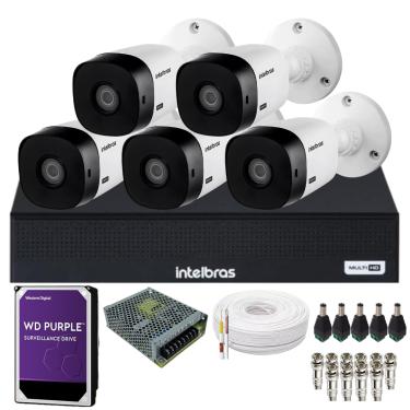 Imagem de Kit 5 Câmeras Hd 1120b Intelbras Dvr Intelbras 08 Canais 1108-c C/Hd 2Tb Purple No Dvr