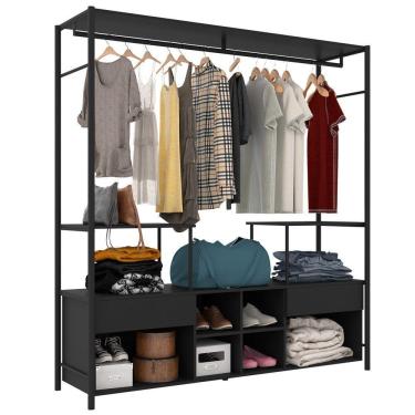 Imagem de Guarda Roupa Casal Industrial 174cm 02 Gavetas Preto
