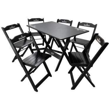 Imagem de Conjunto Mesa Dobrável Madeira 110x70 Com 6 Cadeiras Personalizada Hei Preta - Cor: Preto