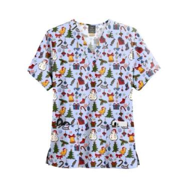 Imagem de Camisas De Enfermagem Vermelhas E Verdes De Natal Com Decote Em V E Ma