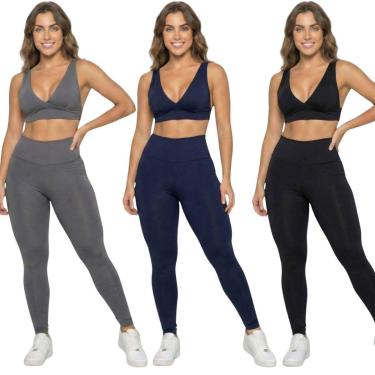 Imagem de KIT 3 Conjunto Top Bojo Costa Cruzada e Calça Suplex Vekyo Roupa De Academia Moda Fitness Musculação-Feminino