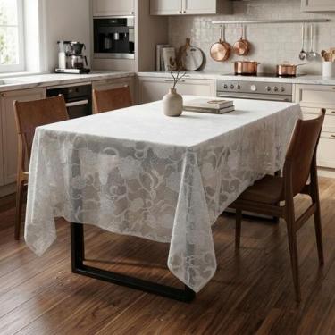 Imagem de Toalha de Mesa Quadrada 4 Lugares Plástica Estampada Rendada 1,40 metr