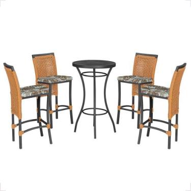 Imagem de Mesa Bistrô e 4 Banquetas Roma Preta Corda Náutica Estofado 6 Trama Or