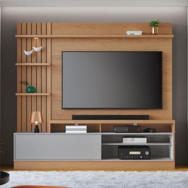 Imagem de Home Theater Maceio para Tv 65 Polegadas 200cm MDP com Painel Ripado LED Freijó Cinza Colibri Móveis