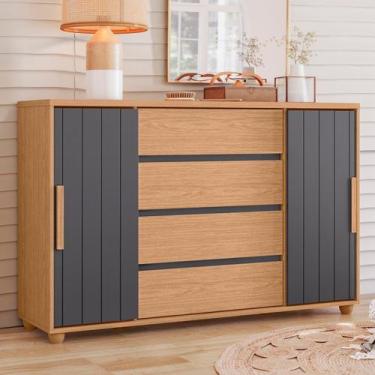 Imagem de Cômoda para Quarto 4 Gavetas e 2 Portas Evidenza Marrom/Freijó/Off Whi