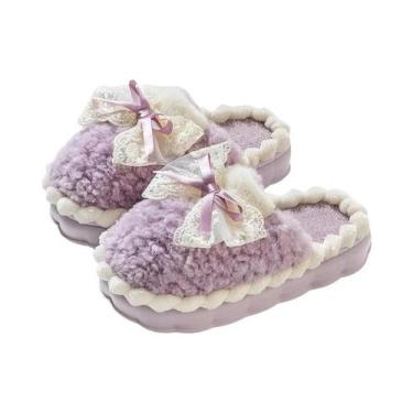 Imagem de Pantufas Femininas De Inverno Com Laço, Ultra Macias, Antiderrapantes,