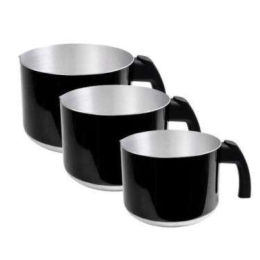 Imagem de Kit Caneco Leiteira Fervedor de Alumínio Preto Liso 3 Peças Grenada