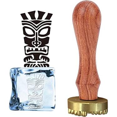 Imagem de CRASPIRE Carimbo de gelo de relíquia cultural, carimbo de gelo com cabeça de latão removível e cabo de madeira, carimbo de gelo vintage de 3,3 cm para cubos de gelo, coquetel, uísque, mojito, bebidas, bar, artesanato, faça você mesmo