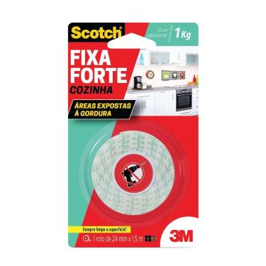 Imagem de Fita Dupla Face 3M Scotch Fixa Forte Cozinha - 24 mm x 1,5 m