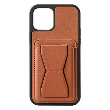 Imagem de Capa de cartão de inserção de suporte de PU de cor sólida para iPhone 13 12 11Pro Max Mini X Xs XR 7 8 Plus SE2020 Capa de telefone dobrável à prova de choque, marrom, para iPhone 8