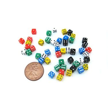 Imagem de Koplow Games 1816 x 50 D6 de seis lados 1816 x 50 Dados pequenos minicoloridos miniaturas, 5 mm, branco/preto/vermelho/verde/azul/amarelo, 5 mm (pacote com 50)