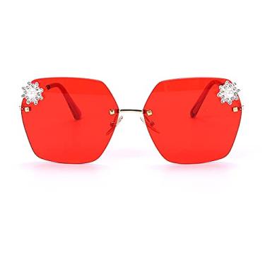 Imagem de Óculos de sol fotocromáticos para mulheres com moldura de liga Uv400 polígono sem aro diamante strass 3