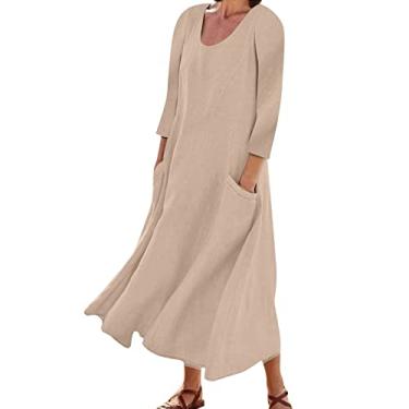 Imagem de Vestidos maxi para mulheres 2023 vestidos plus size bodycon básico vestido de verão com bolso vestido de maternidade vestido envoltório (Z1-Khaki, S)
