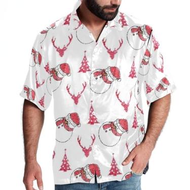 Imagem de Camisa de praia masculina casual de manga curta com botão vermelha Christmas Element, P, Multicolorido 9, P