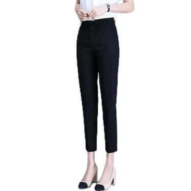 Imagem de Calça feminina clássica preta de trabalho calça skinny cintura alta cintura lápis capri elegante, Preto/brilho do dia, 3XL 60-65kg