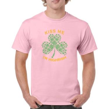 Imagem de Camiseta masculina Kiss Me I'm Hirish Dia de São Patrício engraçada 420 Weed Smoking Paddy's Shamrock Irish Shenanigans, Rosa claro, GG