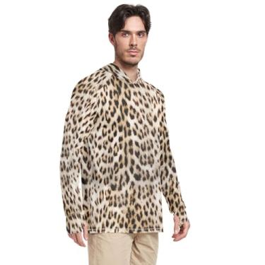 Imagem de Moletom masculino com capuz, proteção solar, manga comprida, textura de pele de leopardo, camisa de pesca, FPS 50+, camisetas Rash Guard UV, Estampa de animal de leopardo, P