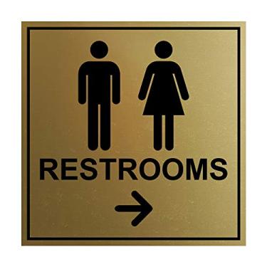 Imagem de Signs ByLITA Placa quadrada de seta para a direita para banheiros com fita adesiva, montada em qualquer superfície, resistente ao clima, uso interno/externo (ouro escovado) - pequeno