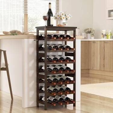 Imagem de Rack de vinho com 28 garrafas, piso de madeira maciça, expositor de 7 níveis, prateleiras de armazenamento de vinho com mesa, suporte de garrafa sem oscilação para adega, cozinha, bar, sala de jantar,