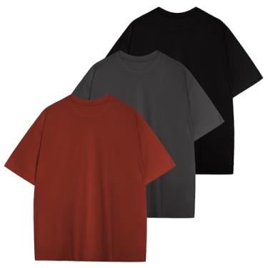 Imagem de Camiseta masculina ultra macia de viscose de bambu, gola redonda, leve, manga curta, elástica, refrescante, casual, básica, Preto + cinza escuro + vinho, P