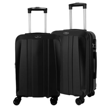 Imagem de Kit Malas de Viagem de Bordo Expansível ANAC Fibra rígida ABS Rodas duplas de Engate Removível 360º World Onboard Com Cadeado Acoplado (Preto)