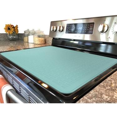 Imagem de Tampa superior YUHFERA para fogão elétrico - Capa protetora de silicone para cooktop de vidro, tapete de secagem de pratos GG para cozinha (azul-água, 76 x 53 cm)