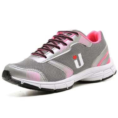 Imagem de Tênis Esportivo Feminino Caminhada Treino Dança Super Macio Confortável (Cinza e Rosa, BR, Adulto, Numérico, M, 39)