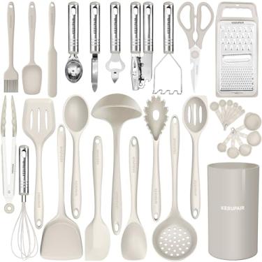 Imagem de Conjunto de utensílios de cozinha °C °C resistente ao calor conjunto de utensílios de cozinha de silicone - utensílios de cozinha e utensílios para cozinhar panelas antiaderentes com pinças, espátula,