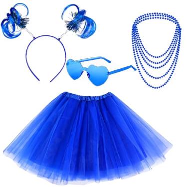 Imagem de Horolam Acessórios de fantasia de tutu, acessórios para fantasia de fantasia de vestido chique dos anos 80, saias de tutu de tule para adultos, tutus para mulheres e meninas, Azul, One Size