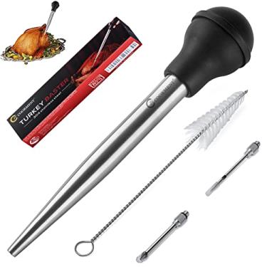 Imagem de JY COOKMENT Seringa baster de peru de aço inoxidável para cozinhar carne, conjunto com 2 agulhas de marinada, 1 escova de limpeza para utensílios domésticos de cozinha