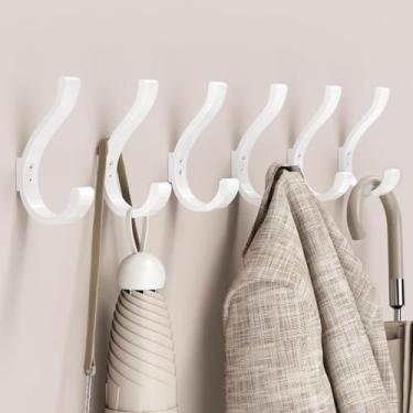 Imagem de Ganchos de parede para pendurar casaco e toalha - Cabide grande de 13,7 cm resistente para mochila, roupão, bolsa, suporte para armário e porta montado na parede, branco, pacote com 6, parafusos