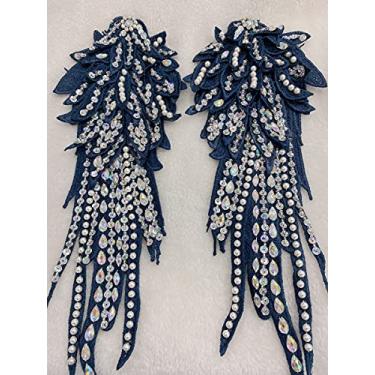 Imagem de Zbroh Aplique feito à mão com strass de 18 cores costurados à mão em renda pérola apliques de acabamento para acessórios de roupas sociais (azul profundo)