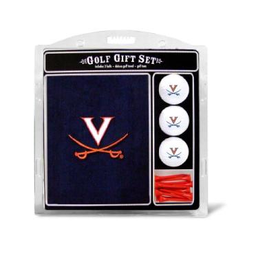 Imagem de Team Golf Conjunto de presente NCAA Virginia Cavaliers: toalha de golfe bordada, 3 bolas de golfe e 14 camisetas de golfe reguláveis de 6 cm, toalha de três dobras 40,64 cm x 55,88 cm e 100% algodão