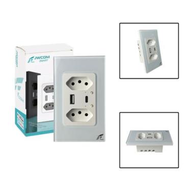 Imagem de Tomada Inteligente Wi-Fi Dupla 16A USB E USB-C - Jwcom Smart, Branco