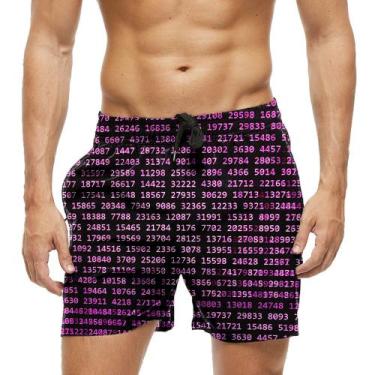 Imagem de Short Praia Shorts Banho Bermuda Verão Números Códigos Pink Rosa Scrip