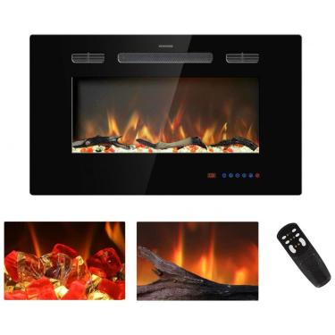 Imagem de Lareira Elétrica de Embutir A44x83L com Controle Remoto, Tela Sensível ao Toque e Chamas Multicoloridas, 110V 1500W, Kentsky, Preta