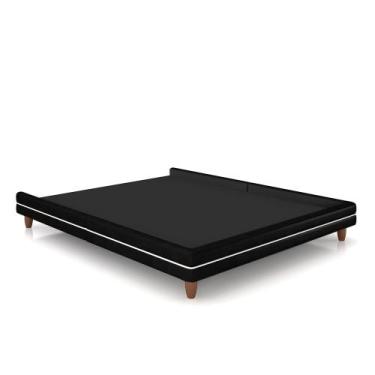 Imagem de Cama Avulsa para Colchão Casal Torres Pés em Madeira PU Preto G91 - Gr
