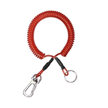 Imagem de Mini patinadora 1 peça de cordão de bobina de pesca retrátil de plástico com cordão seguro de aço com haste interna de segurança de peixe para alicates de pesca, caiaque, surfe, barco e alpinismo (vermelho)