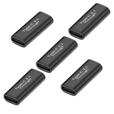 Imagem de Pastall Pacote com 5 adaptadores USB C fêmea para fêmea. Extensor Usbc. Acoplador USBC suporta transferência de dados de até 10 Gbps e carregamento rápido de 100 W. Compatível com Thunderbolt 4/3,