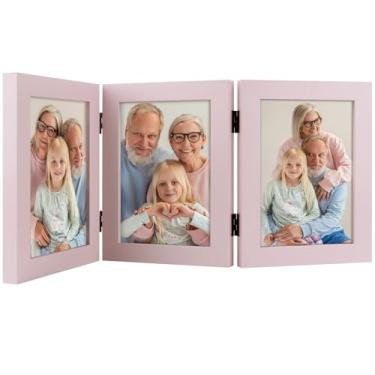 Imagem de Frametory, Porta-retratos triplos 12 x 17 cm, colagem de 3 fotos, três molduras de mesa com vidro (rosa, 1 pacote)